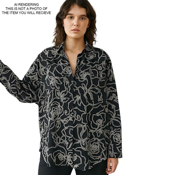 NWT Top Floral Dark Academia Cottage Romantic Goth Oversize Button Black Medium - Picture 7 of 7